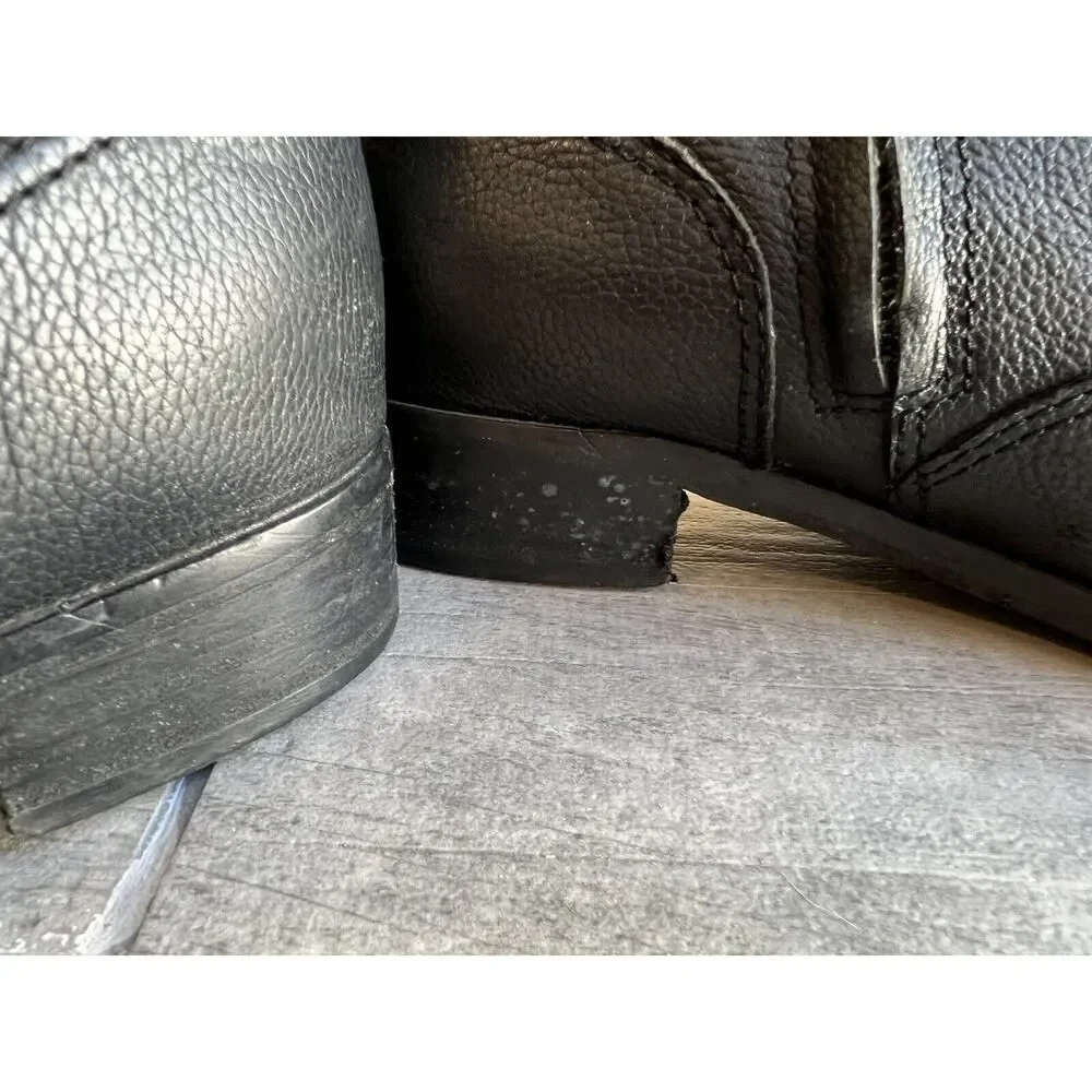 Tory Burch Gemini Link Black Pebble Leather Ankle Booties Moto Boots Size 8 READ